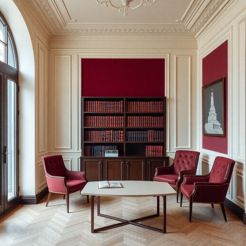Interiér diskrétnej poradenskej kancelárie v Trnave s krémovými stenami a bordovými akcentmi